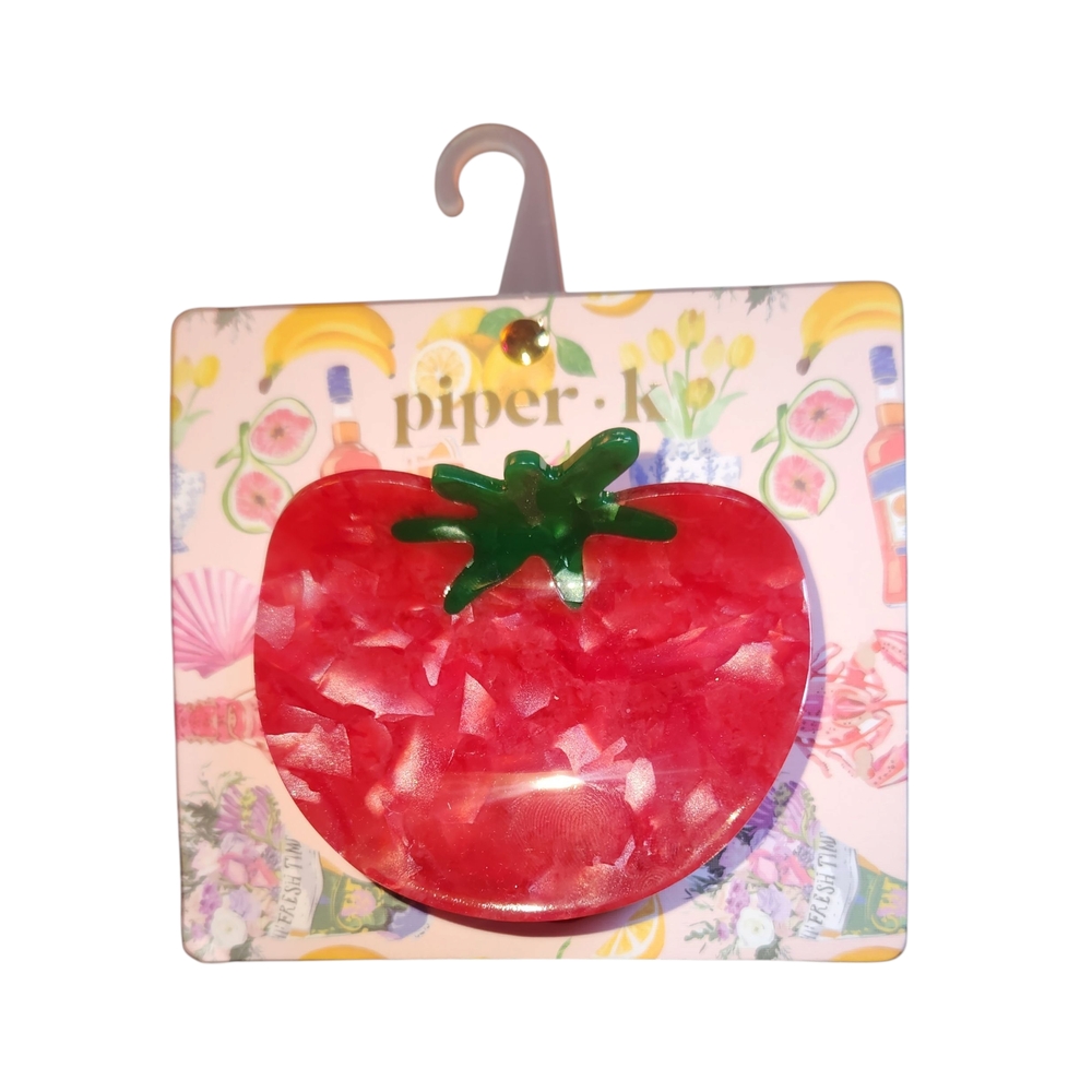Piper K Red Tomato Hair Clip w/ Green Stem